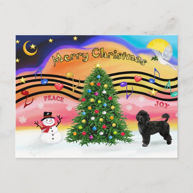 Cartes Pour Fêtes Annuelles Christmas Music 2 - Portugais Water Dog 2 (Devant)