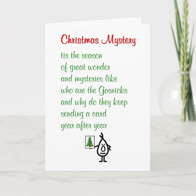 Cartes Pour Fêtes Annuelles Christmas Mystery - un joyeux poème de Noël (Devant)