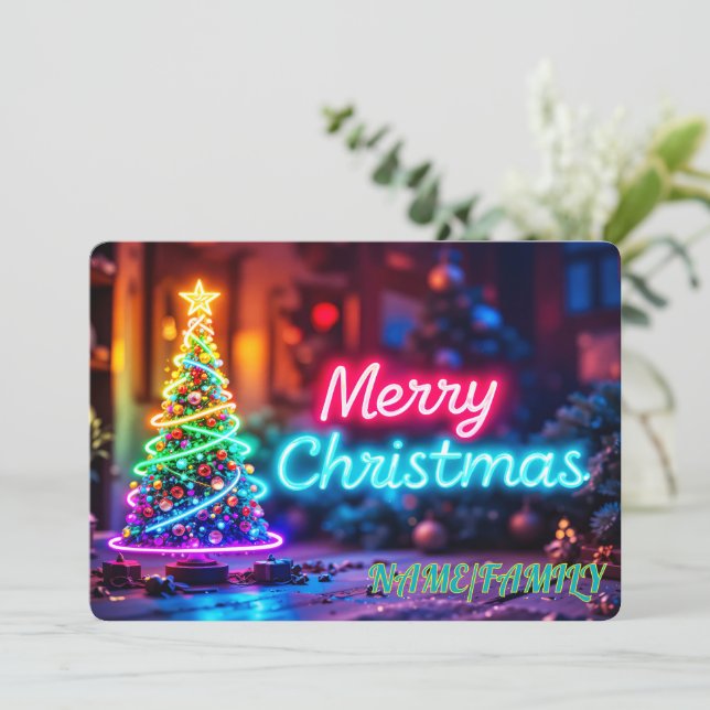 Cartes Pour Fêtes Annuelles Christmas Neon Tree Glow (Debout devant)