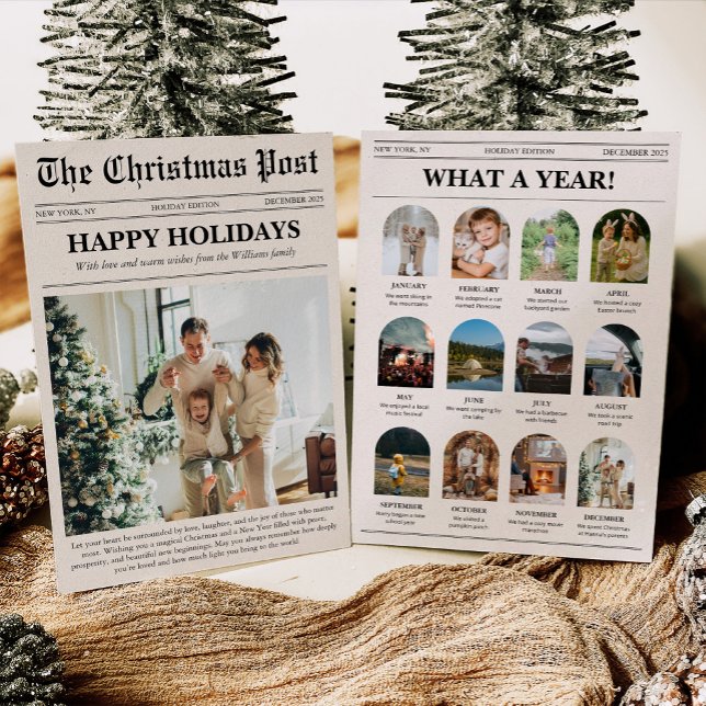 Cartes Pour Fêtes Annuelles Christmas Newspaper Year in Review Family Photo (Créateur téléchargé)