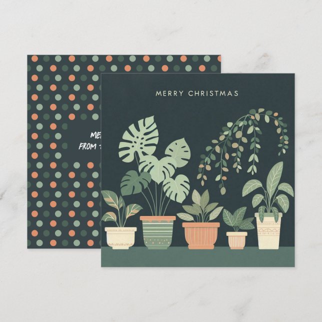 Cartes Pour Fêtes Annuelles Christmas Orange Green Potted Plants (Devant / Derrière)