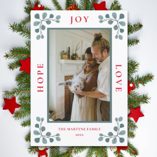 Cartes Pour Fêtes Annuelles Christmas Photo Hope Jove Love Eucalyptus Feuilles