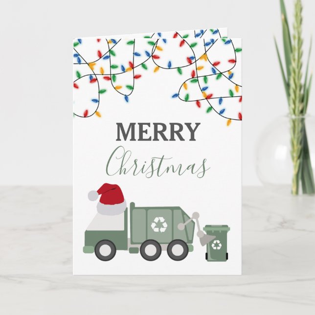Cartes Pour Fêtes Annuelles Christmas Recycling Garbage Truck Santa Hat (Devant)