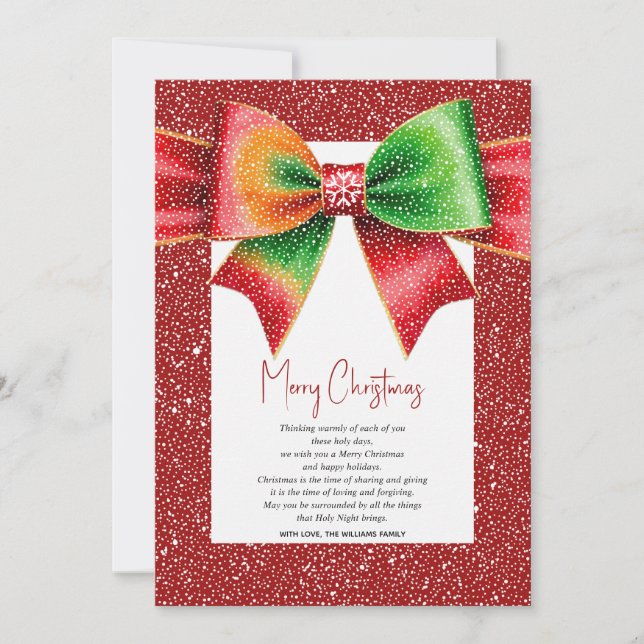 Cartes Pour Fêtes Annuelles Christmas red and green bow and snowflakes (Devant)