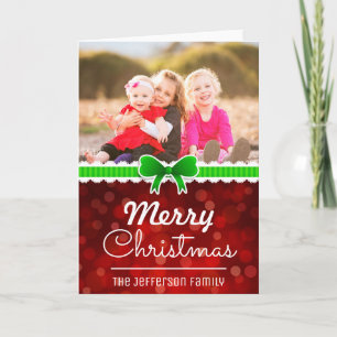 Cartes Pour Fêtes Annuelles Christmas Red Bokeh Arrière - plan Custom Family P