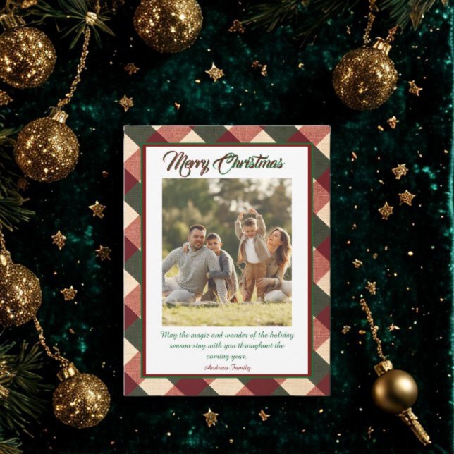 Cartes Pour Fêtes Annuelles Christmas Red Green Plaid Portrait Photo  (Créateur téléchargé)