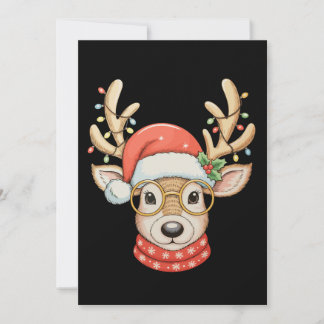 Cartes Pour Fêtes Annuelles Christmas Reindeer Xmas Lights Glasses Santa Hat