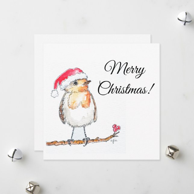 Cartes Pour Fêtes Annuelles Christmas Robin (Devant/Arrière en situation)
