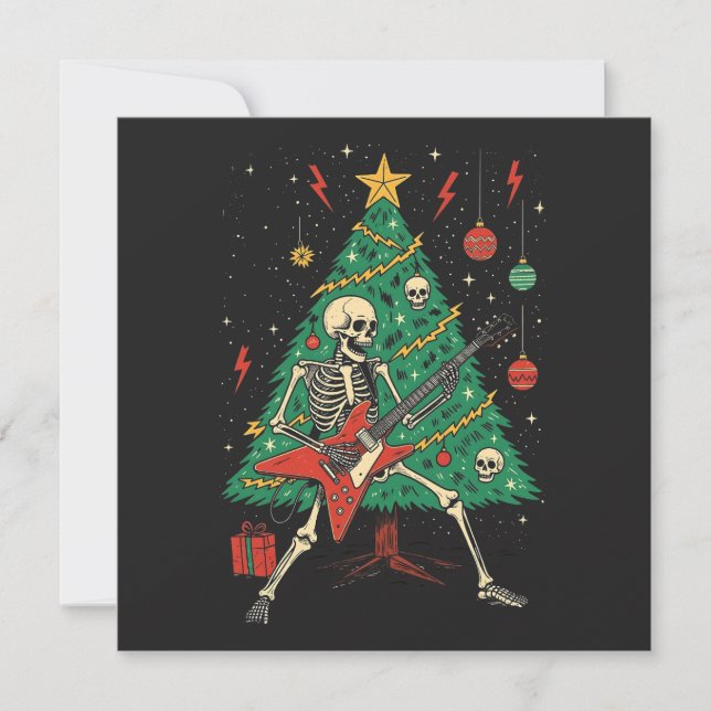 Cartes Pour Fêtes Annuelles Christmas Skeleton Guitariste (Devant)