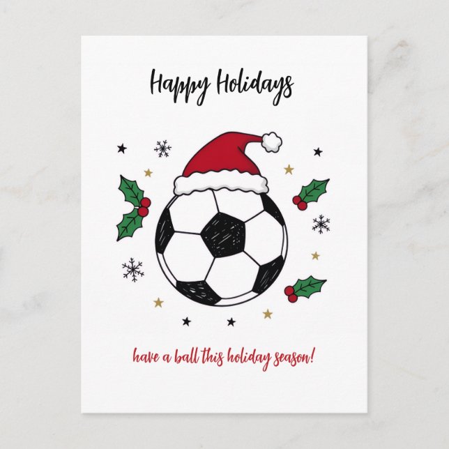 Cartes Pour Fêtes Annuelles Christmas Soccer Ball Santa Hat Greeting Cards (Devant)