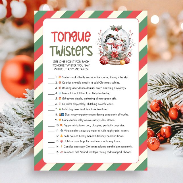 Cartes Pour Fêtes Annuelles Christmas Tongue Twister Game (Tongue Twisters Christmas Game Card)