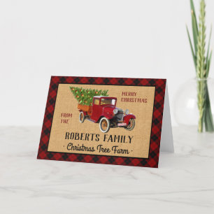 Cartes Pour Fêtes Annuelles Christmas Tree Farm Vintage Camion rouge Plaid Rus