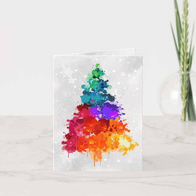 Cartes Pour Fêtes Annuelles Christmas Tree, Splatter Paint, Primary Colors (Devant)