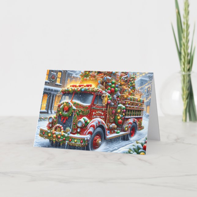Cartes Pour Fêtes Annuelles Christmas Village Fire Truck (Devant)