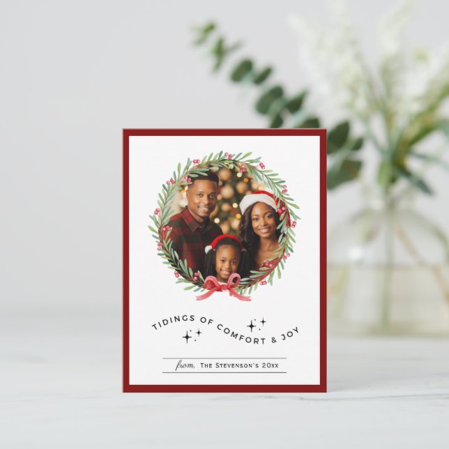 Cartes Pour Fêtes Annuelles Christmas Wreath Photo Personalized Holiday  (Debout devant)