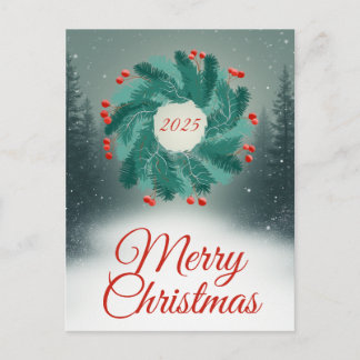 Cartes Pour Fêtes Annuelles Christmas Wreath with Red Berries and Forest