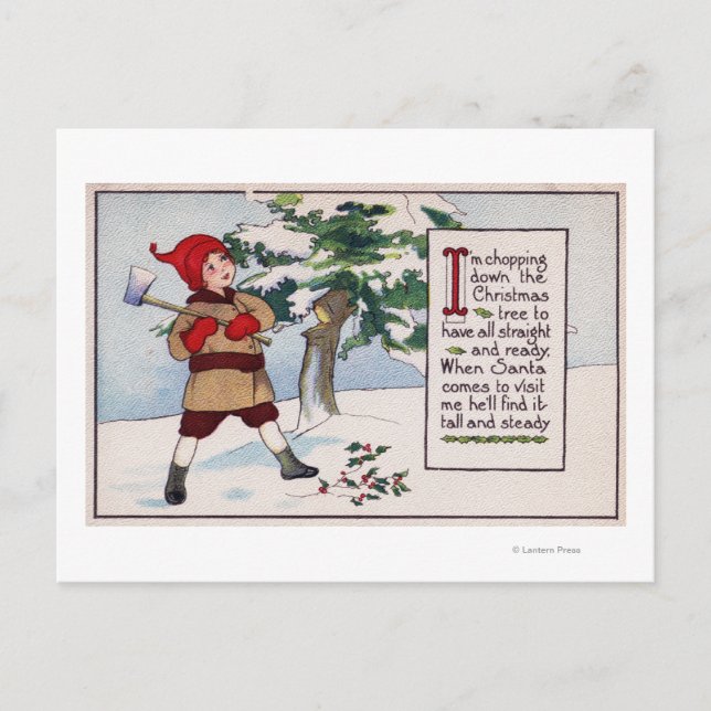 Cartes Pour Fêtes Annuelles ChristmasBoy abattre l'arbre de Noël (Devant)