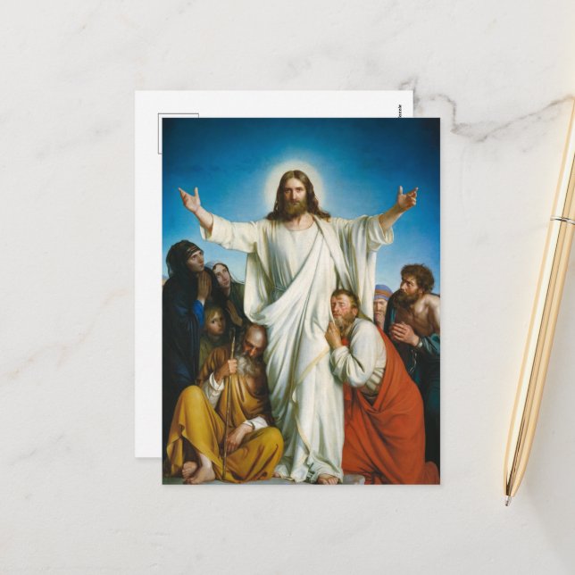 Cartes Pour Fêtes Annuelles Christus Consolator par Carl Bloch (Devant/Arrière en situation)