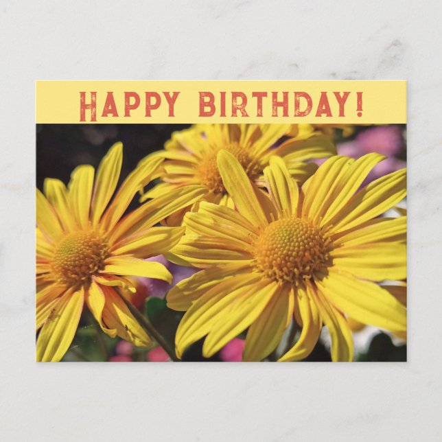 Cartes Pour Fêtes Annuelles Chrysanthème Jaune/Jaune/Joyeux Anniversaire/ (Devant)