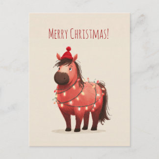 Cartes Pour Fêtes Annuelles Chubby red and dark brown pony wrapped in lights