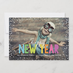 Cartes Pour Fêtes Annuelles Chute de neige colorée Bonne année photo