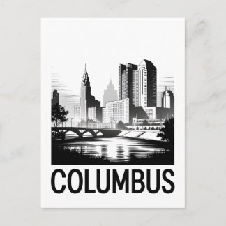 Cartes Pour Fêtes Annuelles Ciel de Columbus Ohio Noir et Blanc Gravure sur Bo