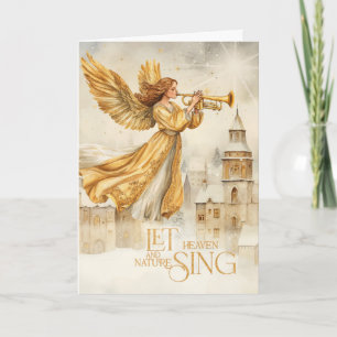 Cartes Pour Fêtes Annuelles Ciel Nature chante Ange d'or Noël chrétien