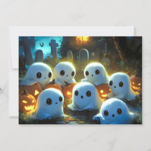 Cartes Pour Fêtes Annuelles Cimetière de nuit éffrayante mignonne Fantôme d'Ha