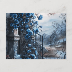 Cartes Pour Fêtes Annuelles Cimetière Graveyard Bleu Floral Belle Halloween
