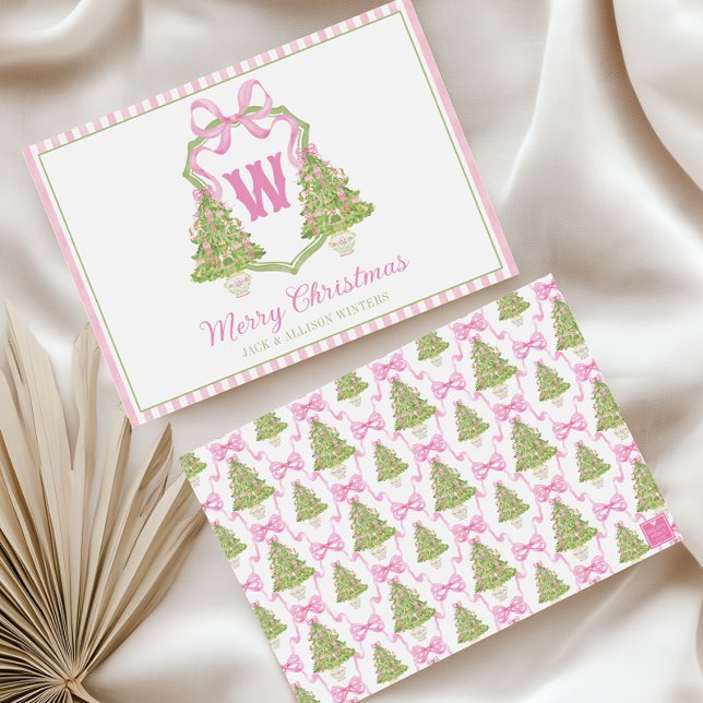 Cartes Pour Fêtes Annuelles Cimetière rose Arbre de Noël Monogramme Crest (Créateur téléchargé)