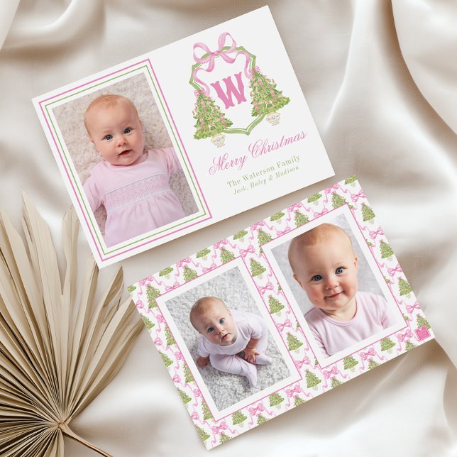 Cartes Pour Fêtes Annuelles Cimetière rose Arbre de Noël Monogramme Crest (Créateur téléchargé)