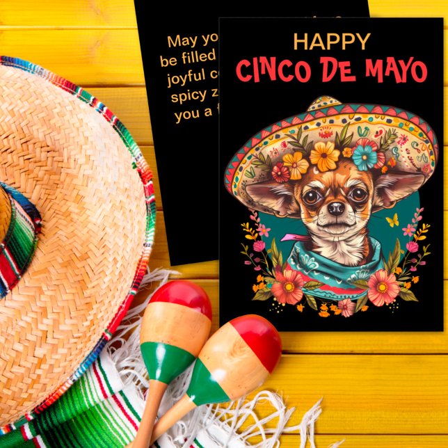 Cartes Pour Fêtes Annuelles Cinco de Mayo Chihuahua portant Sombrero & Serape (Créateur téléchargé)