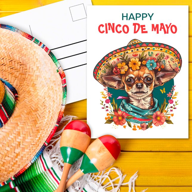 Cartes Pour Fêtes Annuelles Cinco de Mayo Chihuahua portant Sombrero & Serape (Créateur téléchargé)