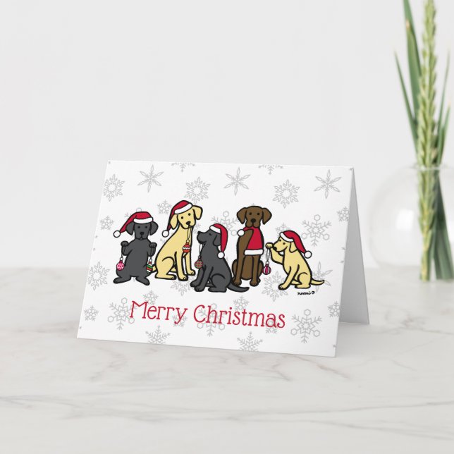 Cartes Pour Fêtes Annuelles Cinq Labradors Noël (Devant)