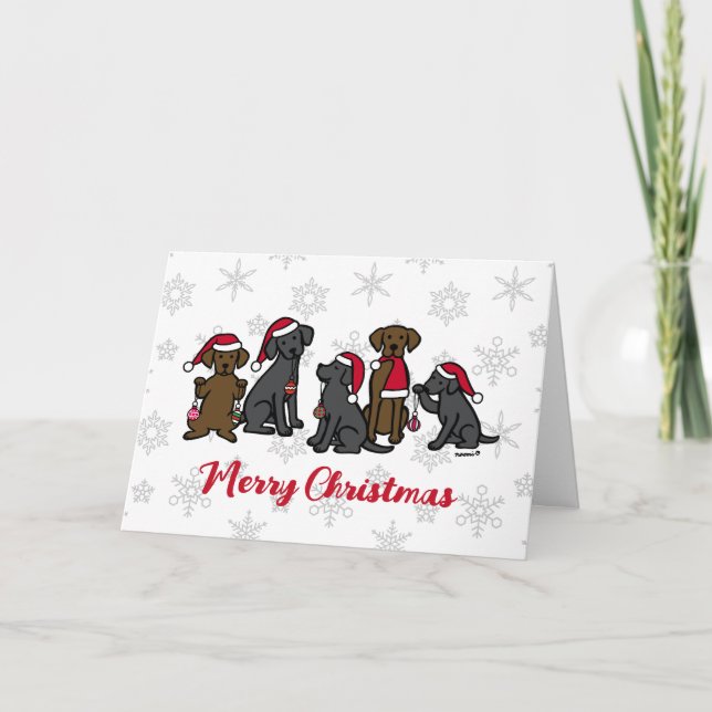Cartes Pour Fêtes Annuelles Cinq Labradors Noël  (Devant)
