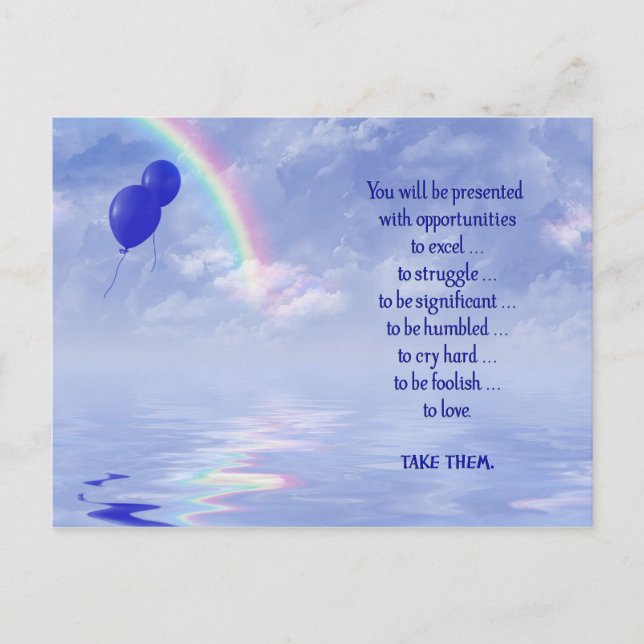 Cartes Pour Fêtes Annuelles Citation avec ballons bleus et arc-en-ciel (Devant)