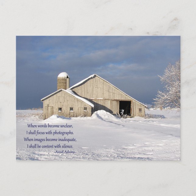 Cartes Pour Fêtes Annuelles Citation avec vieille grange en hiver (Devant)