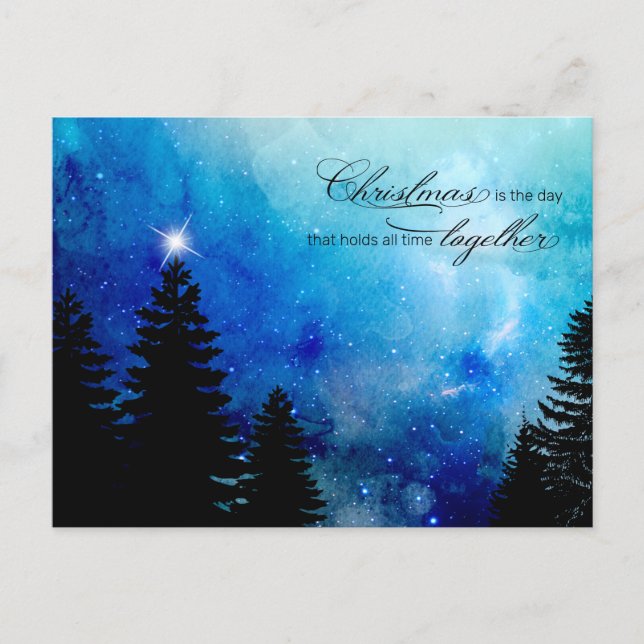 Cartes Pour Fêtes Annuelles Citation de Noël avec Starry Night Sky & Woods (Devant)