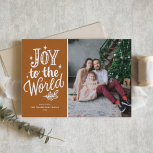 Cartes Pour Fêtes Annuelles Citation « Joyeux Noël au Monde » Photo Brun Orang