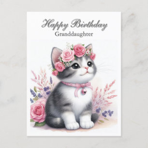Cartes Pour Fêtes Annuelles Cite Kitten Roses roses roses Petite-fille