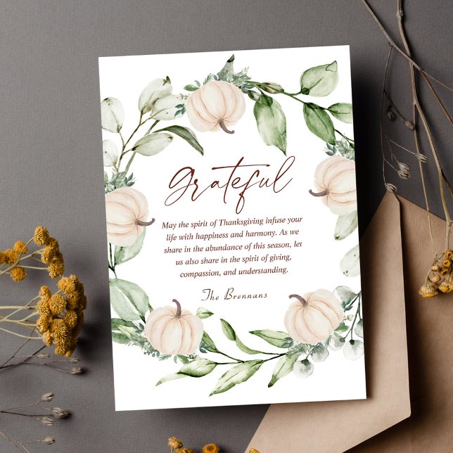 Cartes Pour Fêtes Annuelles Citrouille Automne Russe moderne Thanksgiving (Pumpkin Fall Modern Rustic Thanksgiving Holiday Card)