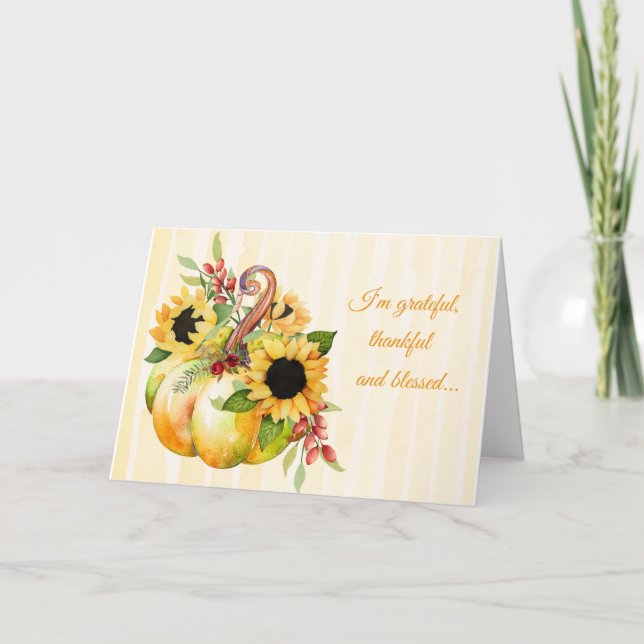Cartes Pour Fêtes Annuelles Citrouille d'automne avec des tournesols et des ba (Devant)
