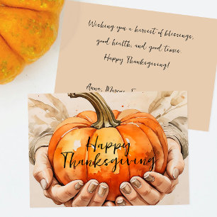 Cartes Pour Fêtes Annuelles Citrouille de récolte de Thanksgiving à l'aquarell