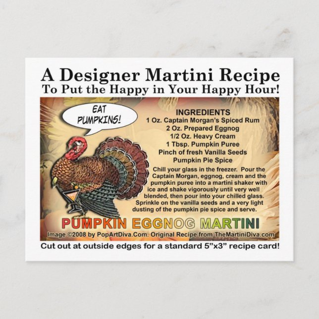 Cartes Pour Fêtes Annuelles Citrouille Eggnog Thanksgiving Martini Recette Car (Devant)