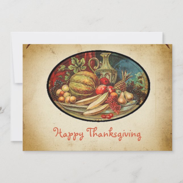 Cartes Pour Fêtes Annuelles Citrouille et Bon thanksgiving de fruits rétro élé (Devant)