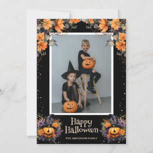 Cartes Pour Fêtes Annuelles Citrouille Jack-O'-Lanterns Photo florale Hallowee
