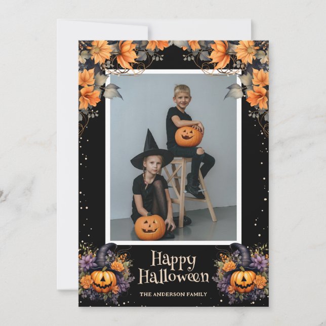 Cartes Pour Fêtes Annuelles Citrouille Jack-O'-Lanterns Photo florale Hallowee (Devant)