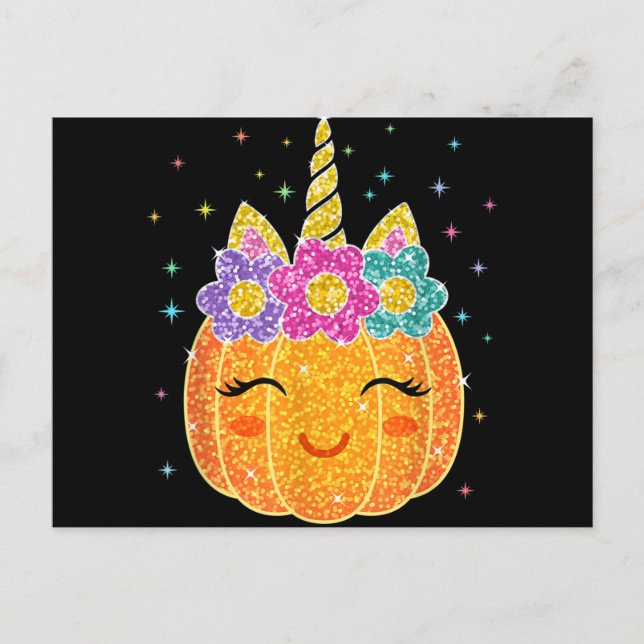 Cartes Pour Fêtes Annuelles Citrouille licorne mignonne Halloween Thanksgiving (Devant)