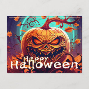 Cartes Pour Fêtes Annuelles Citrouille orange effrayant avec visage, Halloween