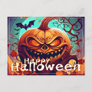 Cartes Pour Fêtes Annuelles Citrouille orange effrayant avec visage, Halloween